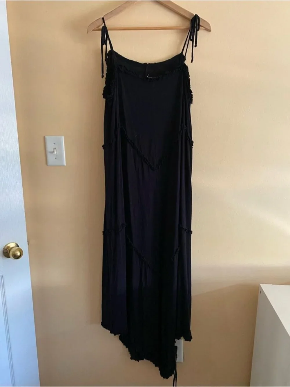 Free People Beach Avalon Maxi Dress Woman Large Dress Flax Tiered Boho Tie Strap